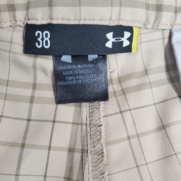 Under Armour flat front tan quick dry plaid athletic shorts men's size 38 - Picture 5 of 6